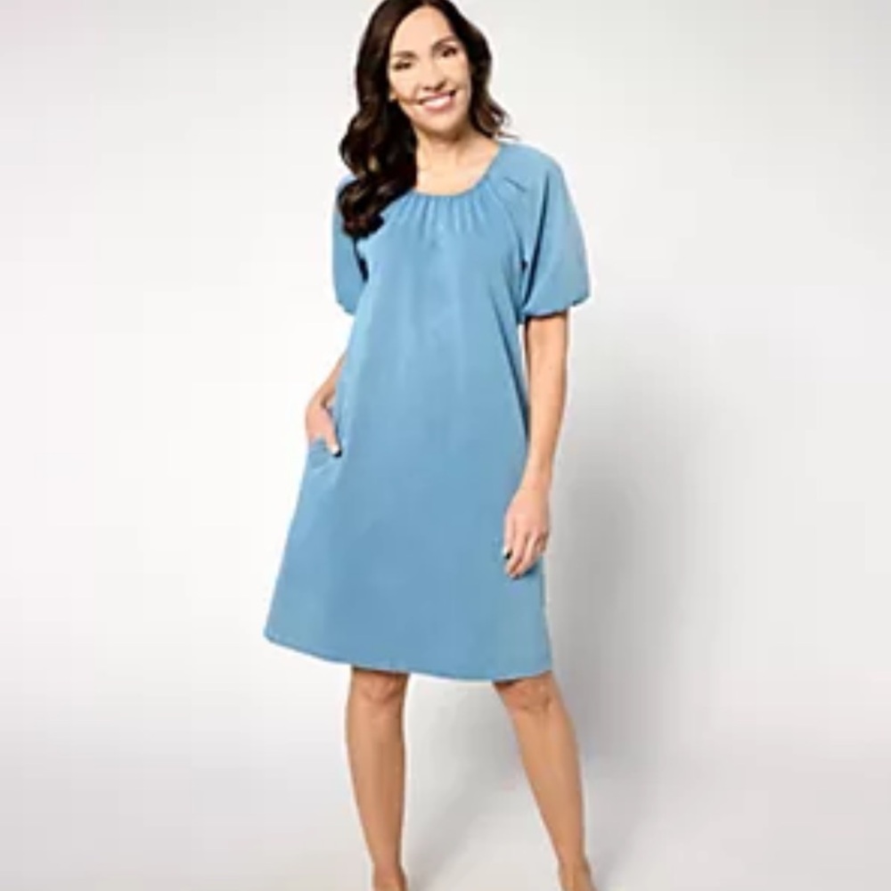 denim&co comfy knit air puff sleeve dress size small